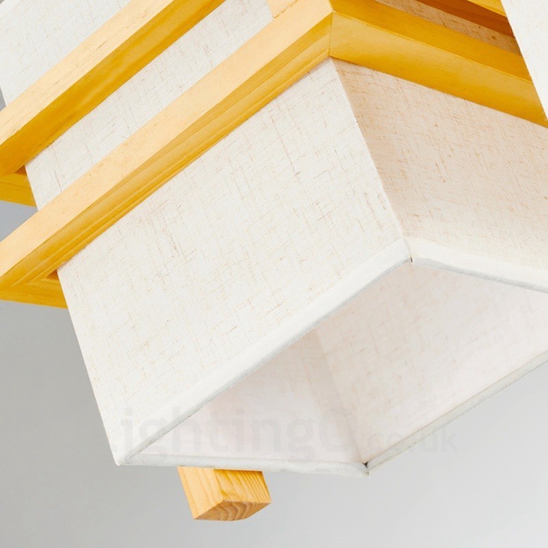 1 lampada a sospensione vintage in legno chiaro con paralume in tessuto 20x25 cm