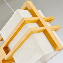 Lampada a sospensione vintage in legno chiaro con paralume in tessuto 43 x 25 cm