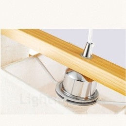 Lampada a sospensione vintage in legno chiaro con paralume in tessuto 43 x 25 cm