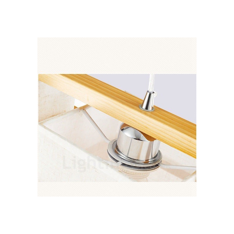 Lampada a sospensione vintage in legno chiaro con paralume in tessuto 43 x 25 cm