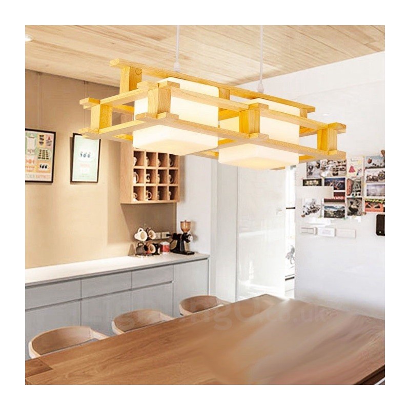 Lampada a sospensione nordica moderna in legno chiaro e vetro 50 x 14,5 cm