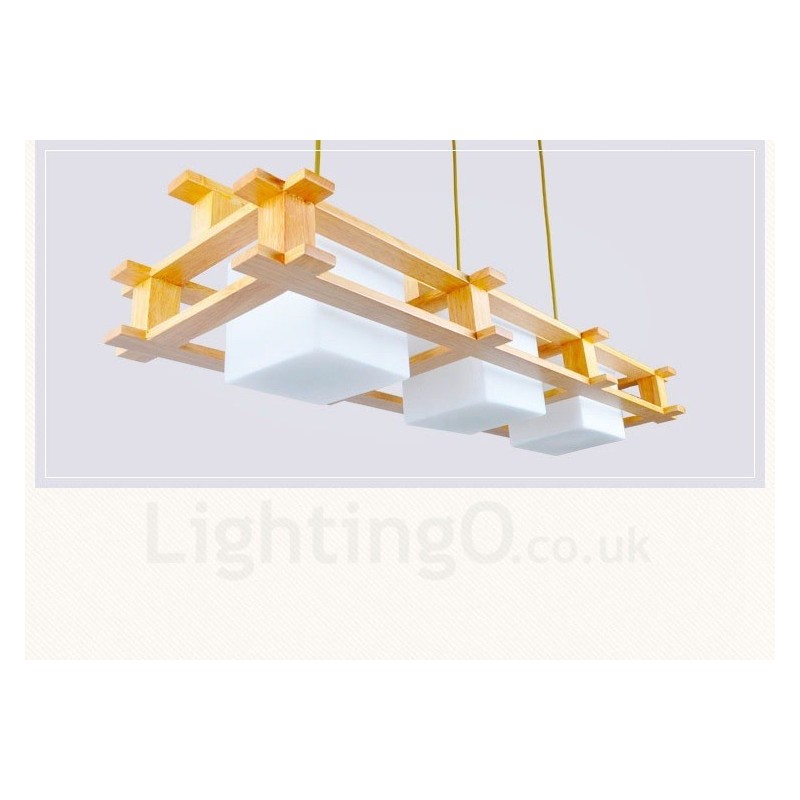 Lampada a sospensione moderna nordica in legno chiaro con paralume in vetro 77 x 12 cm