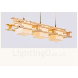 Lampada a sospensione moderna nordica in legno chiaro con paralume in vetro 77 x 12 cm