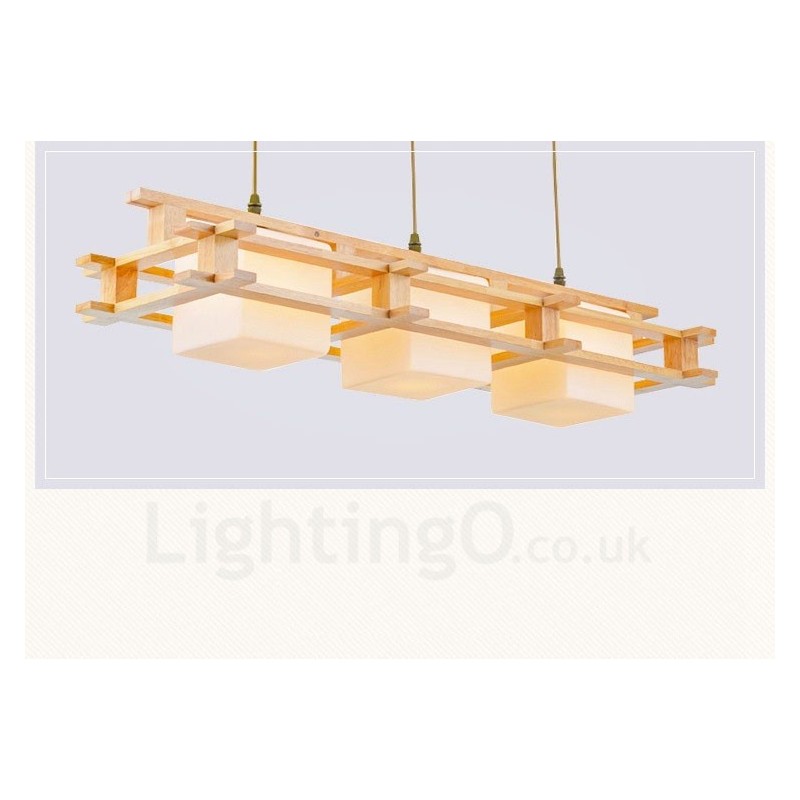 Lampada a sospensione moderna nordica in legno chiaro con paralume in vetro 77 x 12 cm
