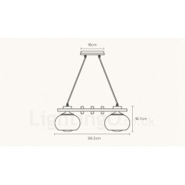 Lampada a sospensione rustica in legno a 4 luci con paralumi in vetro