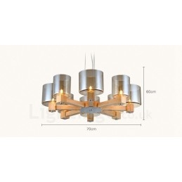 Lampada a sospensione moderna nordica contemporanea 8 luci in legno chiaro con paralume in vetro 70x60 cm