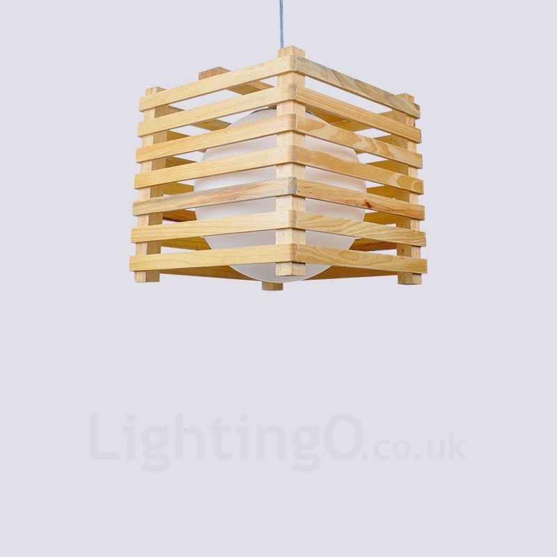 1 lampada a sospensione moderna in stile nordico contemporaneo in legno chiaro con paralume in vetro