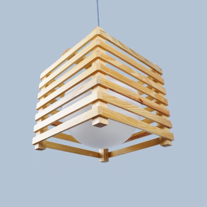 1 lampada a sospensione moderna in stile nordico contemporaneo in legno chiaro con paralume in vetro