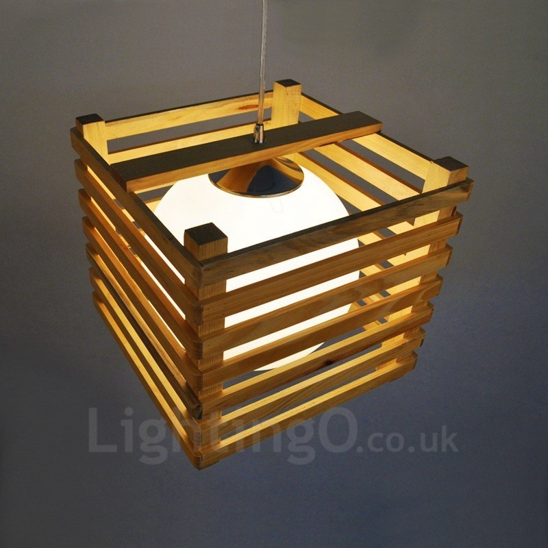 1 lampada a sospensione moderna in stile nordico contemporaneo in legno chiaro con paralume in vetro