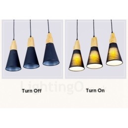 Lampada a sospensione contemporanea in legno a 3 luci con paralume in tessuto 49 x 17,5 cm