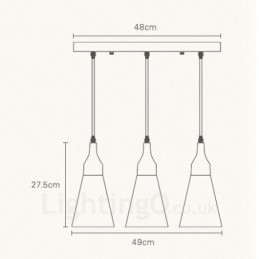 Lampada a sospensione contemporanea in legno a 3 luci con paralume in tessuto 49 x 17,5 cm