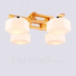 Lampada a sospensione moderna nordica in legno chiaro con paralume in vetro 64 x 64 x 46 cm