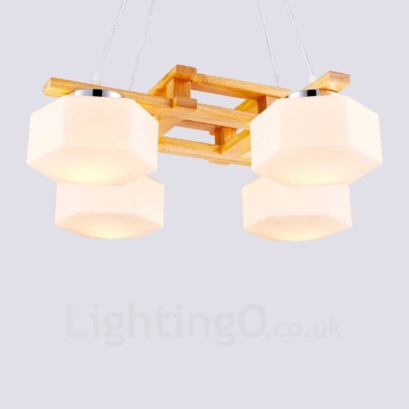 Lampada a sospensione moderna nordica in legno chiaro con paralume in vetro 64 x 64 x 46 cm
