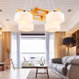 Lampada a sospensione moderna nordica in legno chiaro con paralume in vetro 64 x 64 x 46 cm