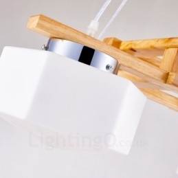 Lampada a sospensione moderna nordica in legno chiaro con paralume in vetro 64 x 64 x 46 cm