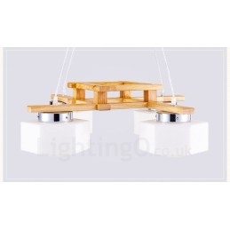 Lampada a sospensione moderna nordica in legno chiaro con paralume in vetro 64 x 64 x 46 cm