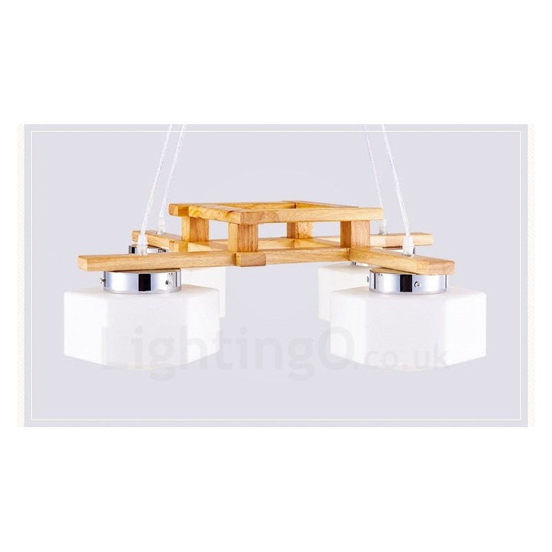 Lampada a sospensione moderna nordica in legno chiaro con paralume in vetro 64 x 64 x 46 cm