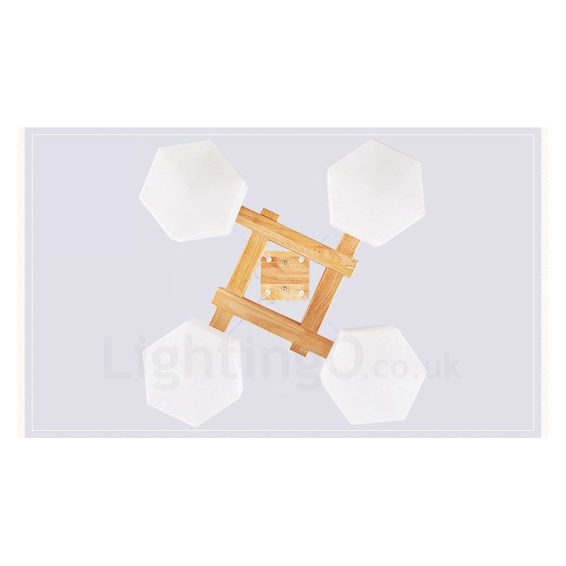 Lampada a sospensione moderna nordica in legno chiaro con paralume in vetro 64 x 64 x 46 cm