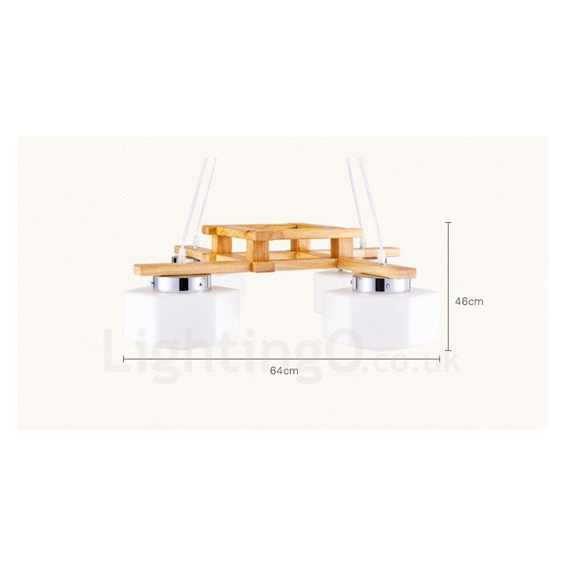 Lampada a sospensione moderna nordica in legno chiaro con paralume in vetro 64 x 64 x 46 cm