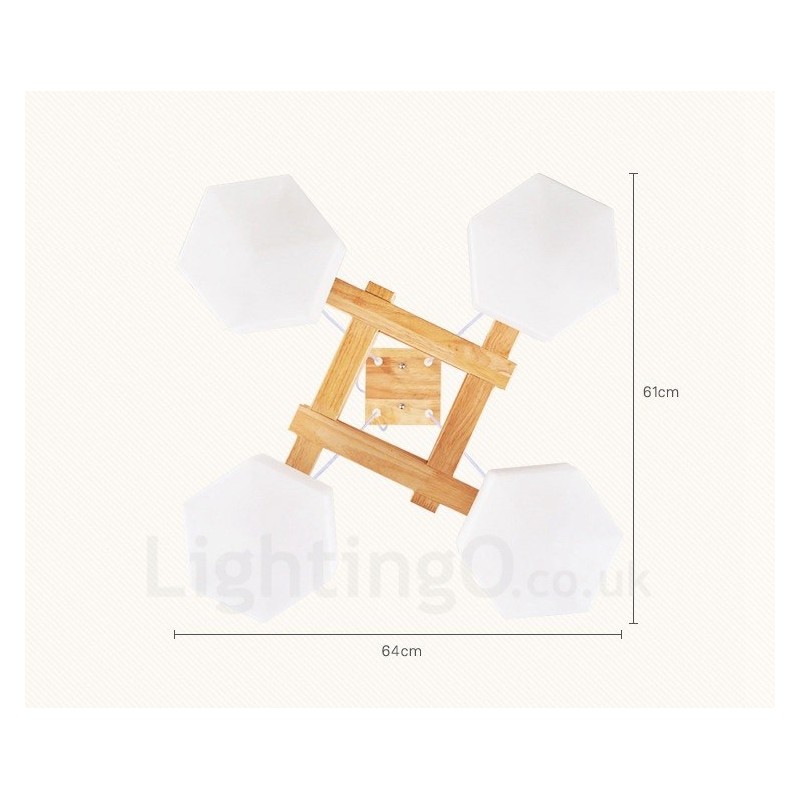 Lampada a sospensione moderna nordica in legno chiaro con paralume in vetro 64 x 64 x 46 cm