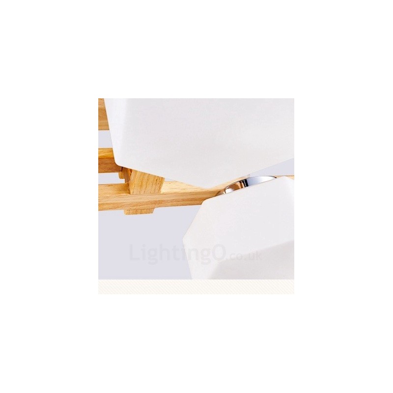 Lampada a sospensione moderna nordica in legno chiaro con paralume in vetro 64 x 64 x 46 cm
