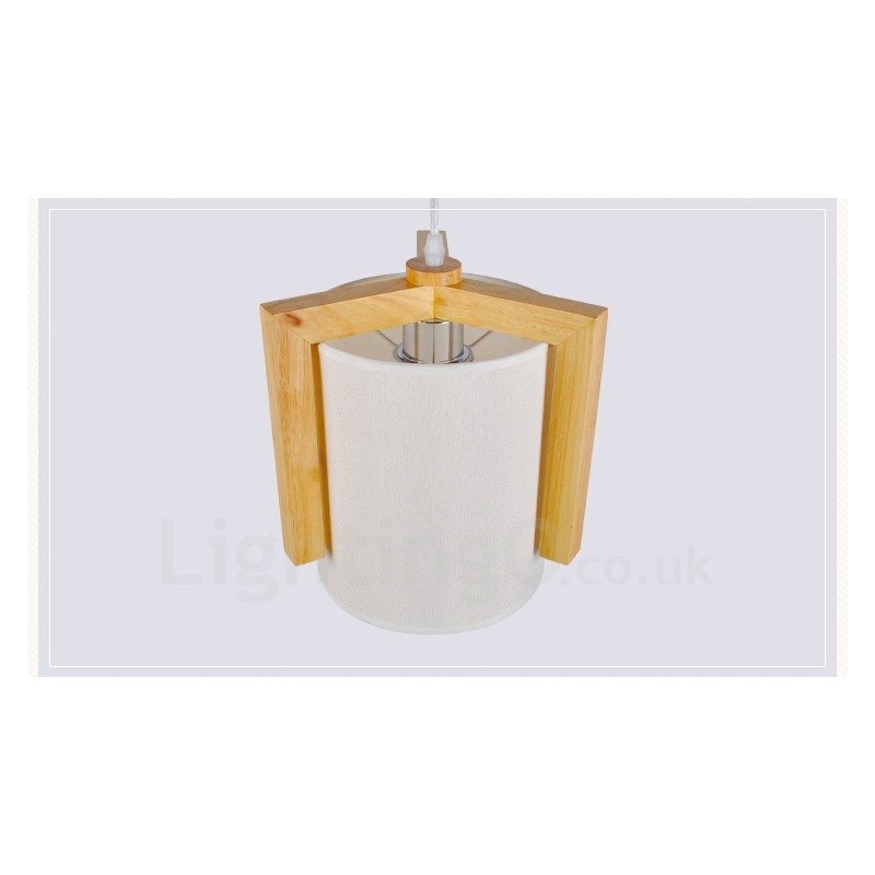 1 lampada a sospensione moderna in stile nordico contemporaneo in legno chiaro con paralume in tessuto