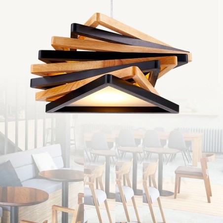 1 lampada a sospensione moderna in legno chiaro con paralume in legno 44 x 44 x 18 cm
