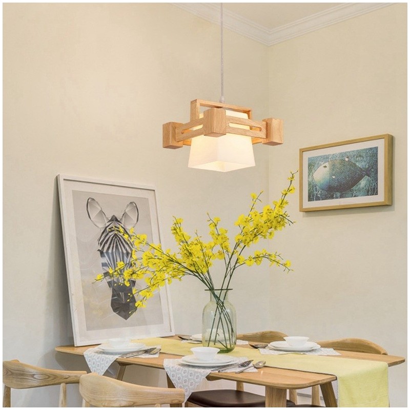 1 lampada a sospensione moderna nordica in legno chiaro con paralume in tessuto 22 x 16,5 cm