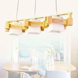 Lampada a sospensione nordica moderna in legno chiaro con paralume in tessuto 82 x 16,5 cm