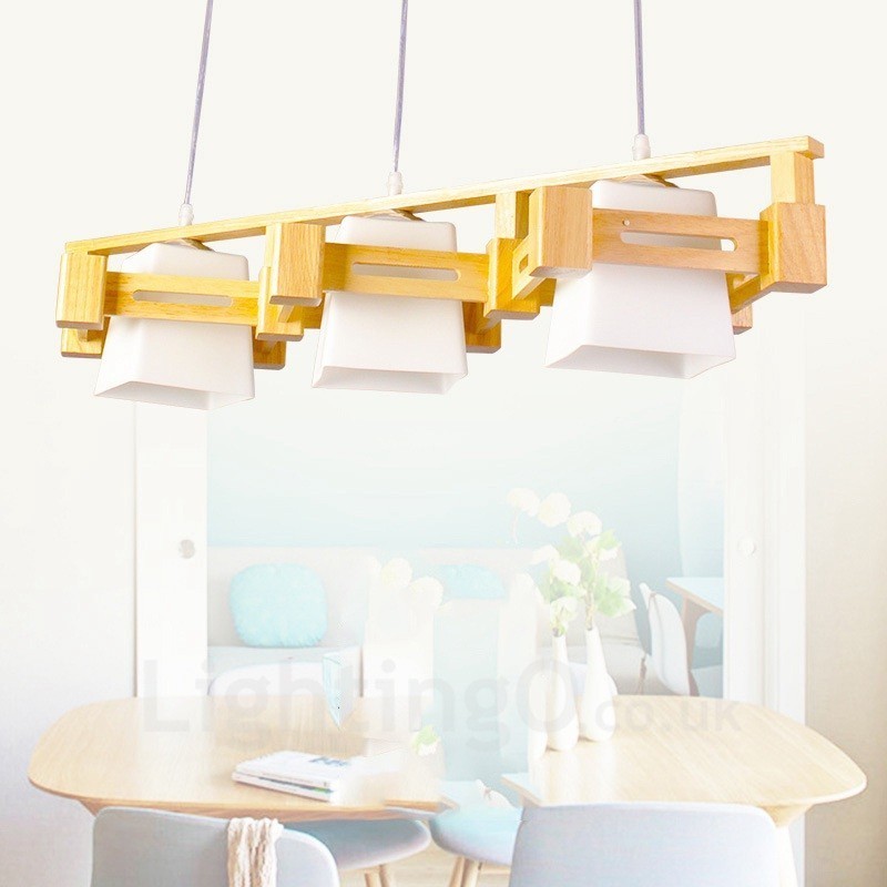 Lampada a sospensione nordica moderna in legno chiaro con paralume in tessuto 82 x 16,5 cm
