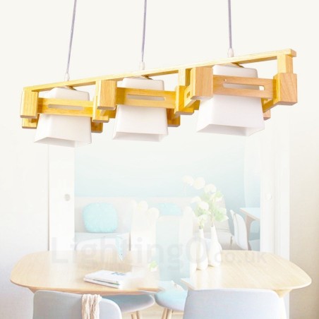 Lampada a sospensione nordica moderna in legno chiaro con paralume in tessuto 82 x 16,5 cm