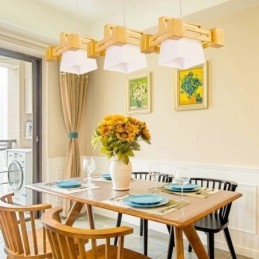 Lampada a sospensione nordica moderna in legno chiaro con paralume in tessuto 82 x 16,5 cm