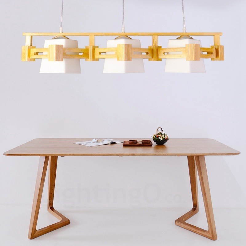 Lampada a sospensione nordica moderna in legno chiaro con paralume in tessuto 82 x 16,5 cm