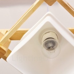 Lampada a sospensione nordica moderna in legno chiaro con paralume in tessuto 82 x 16,5 cm