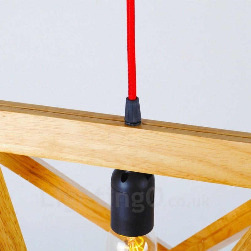 1 lampada a sospensione moderna e contemporanea in legno chiaro con paralume in legno