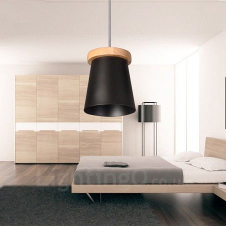 1 lampada a sospensione moderna nordica in legno chiaro con paralume in ferro 13x15 cm