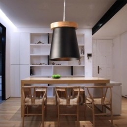 1 lampada a sospensione moderna nordica in legno chiaro con paralume in ferro 13x15 cm