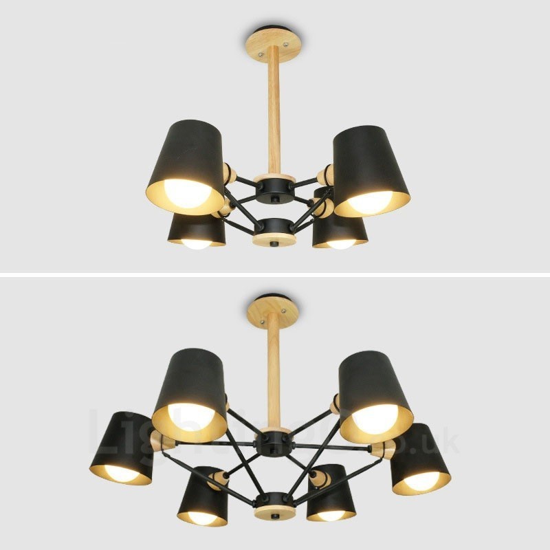 Lampada a sospensione nordica contemporanea in legno chiaro e paralume in ferro 48 x 59 cm
