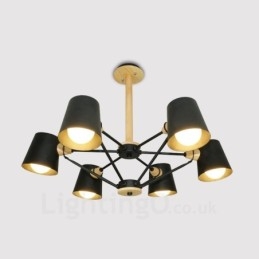 6 Lampada a sospensione moderna nordica contemporanea in legno chiaro con paralume in ferro 78 x 51 cm