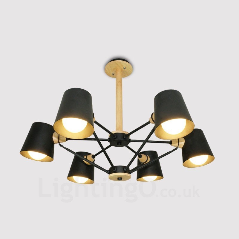6 Lampada a sospensione moderna nordica contemporanea in legno chiaro con paralume in ferro 78 x 51 cm
