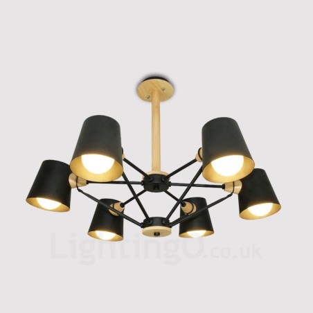 6 Lampada a sospensione moderna nordica contemporanea in legno chiaro con paralume in ferro 78 x 51 cm