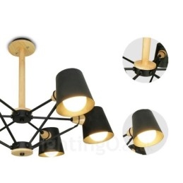 6 Lampada a sospensione moderna nordica contemporanea in legno chiaro con paralume in ferro 78 x 51 cm
