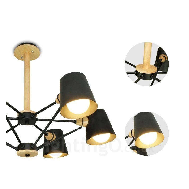 6 Lampada a sospensione moderna nordica contemporanea in legno chiaro con paralume in ferro 78 x 51 cm
