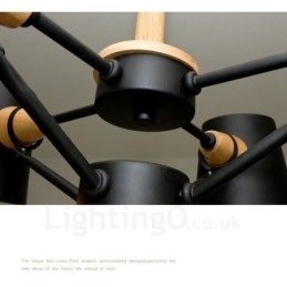 6 Lampada a sospensione moderna nordica contemporanea in legno chiaro con paralume in ferro 78 x 51 cm