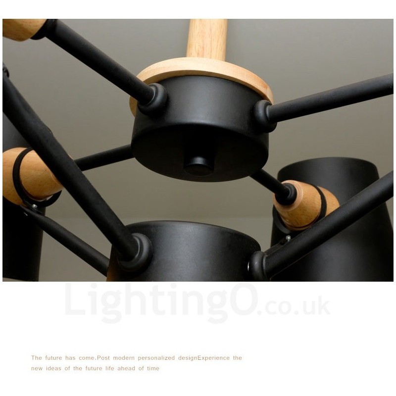 6 Lampada a sospensione moderna nordica contemporanea in legno chiaro con paralume in ferro 78 x 51 cm