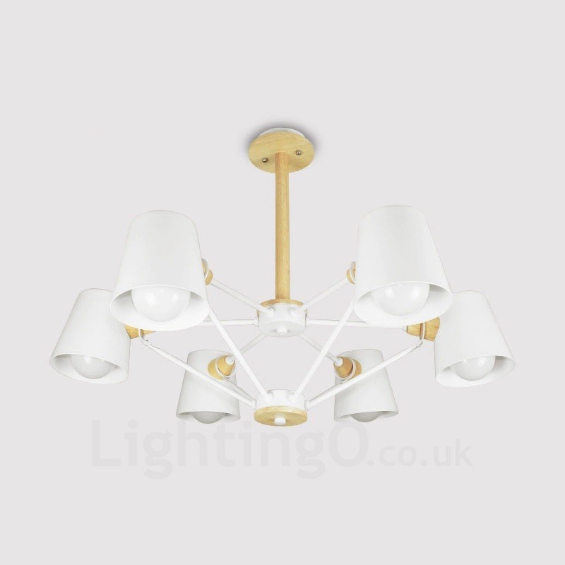 6 Lampada a sospensione moderna nordica contemporanea in legno chiaro con paralume in ferro 78 x 51 cm