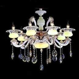 Lampadario a sospensione europeo in lega di zinco con imitazione di giada e cristallo