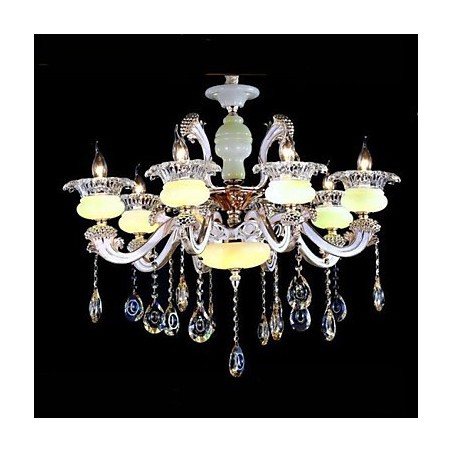 Lampadario a sospensione europeo in lega di zinco con imitazione di giada e cristallo
