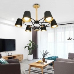 6 Lampada a sospensione moderna nordica contemporanea in legno chiaro con paralume in ferro 78 x 51 cm