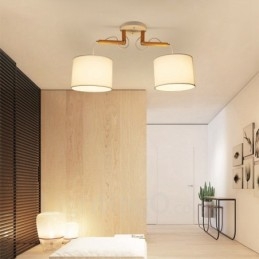 Lampada a sospensione in legno chiaro con paralume in tessuto 72 x 42 cm